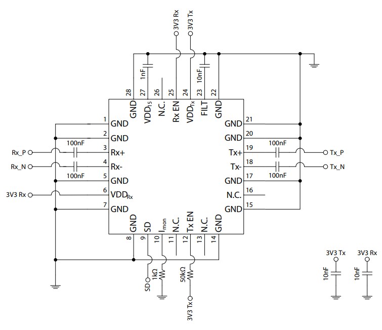 Application Circuit Diagram - Broadcom AFBR-FS13B25 Optical Wireless Transceiver
